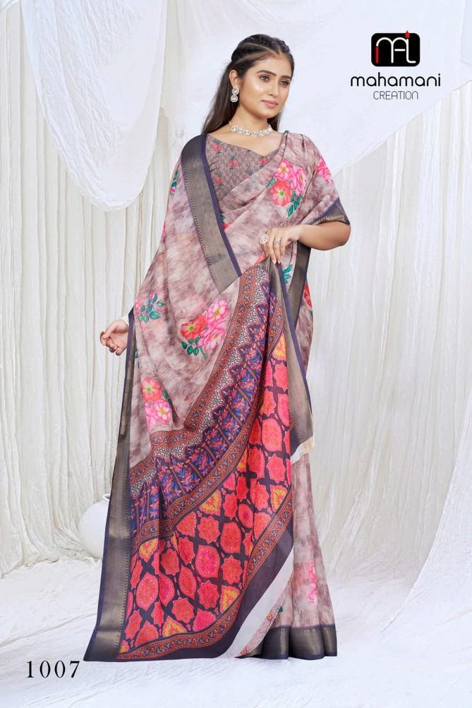 Devsena By Mahamani Zari Border Digital Printed Sarees Wholesalers In Delhi